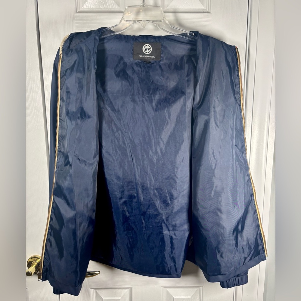 Weatherproof Vintage Rain Jacket Sz Medium Hooded Pockets Lightweight Navy Blue - Picture 2 of 7